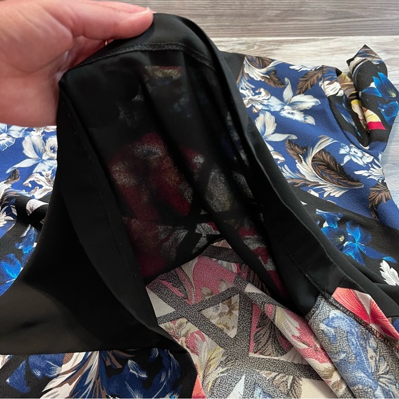 ASOS Womens Color Blocked Hawaiian Geometric Mixed Media Top US Size 6 Pink Blue - Picture 12 of 16